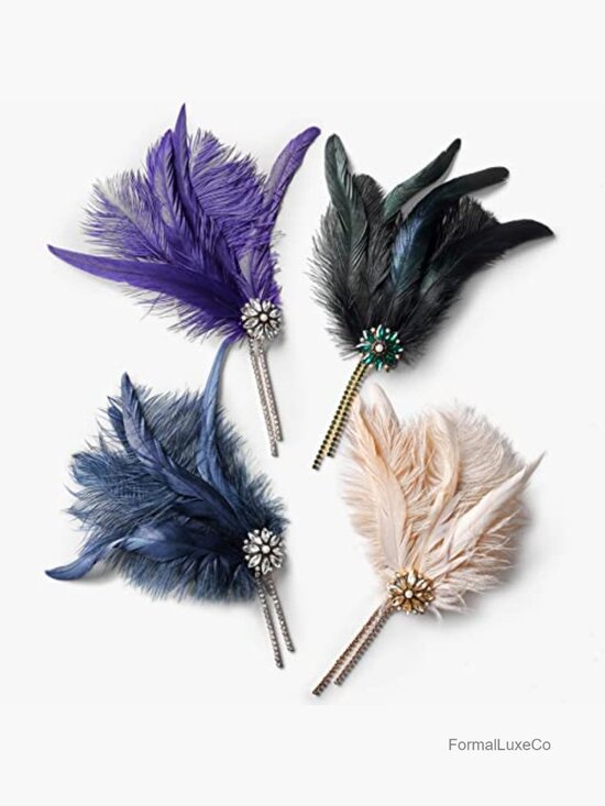 Vintage Flapper Headband with Rhinestone and Feathers for Gatsby Party Costume
